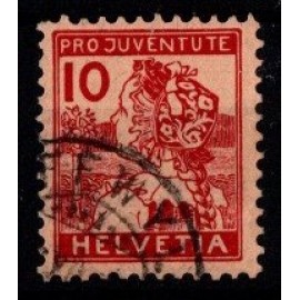 1915 - Schweiz - AFA 147 - Frimærke - Pro Juventute - 10+5 rød, gullig - Stemplet.